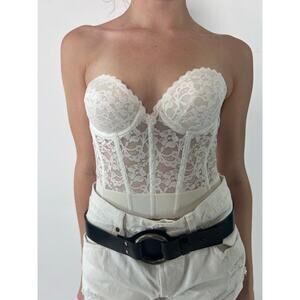 VTG 90s White Lace Bustier Lingerie Bra Strapless Top 34B Fredericks